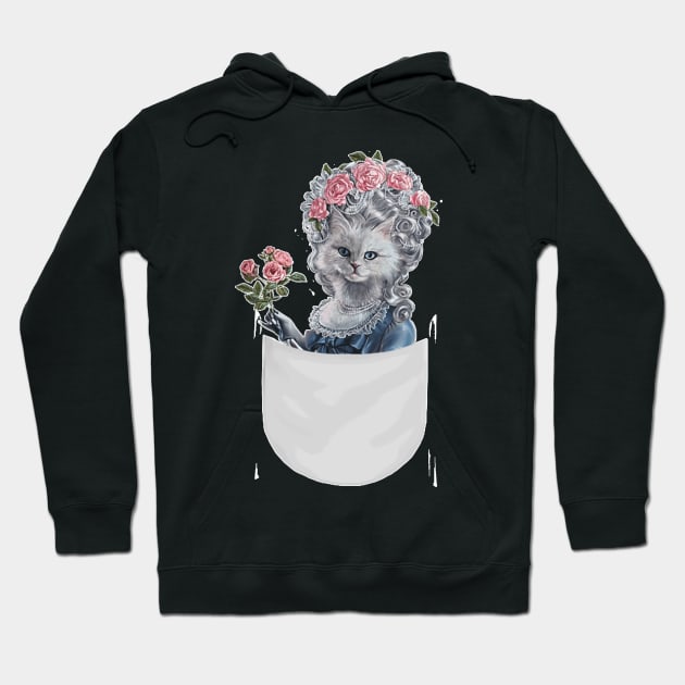 Cat Impersonate Queen Marie Antoinette Holdin Flower Hoodie by Peter Smith